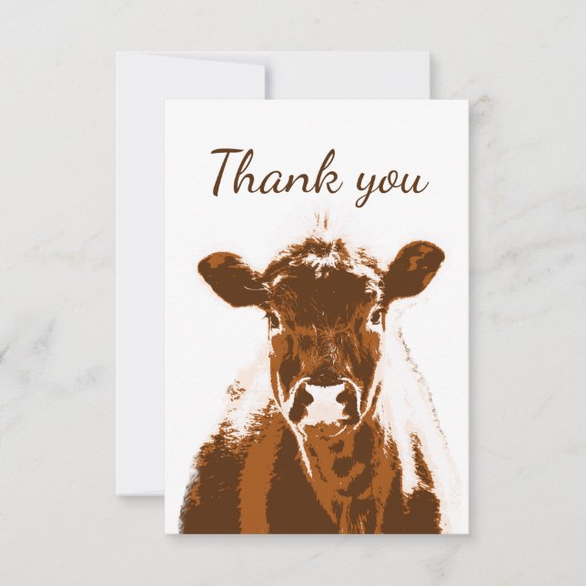 Tarjeta De Agradecimiento Gracias a Brown Farm Cow Animal Blank Back (Anverso)