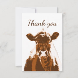 Tarjeta De Agradecimiento Gracias a Brown Farm Cow Animal Blank Back