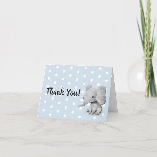 Tarjeta De Agradecimiento Gracias a Cute Elephant Boy Baby Shower (Anverso)