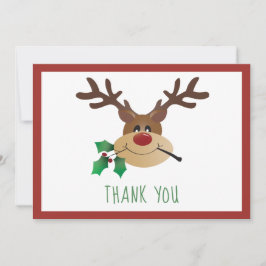 Tarjeta De Agradecimiento Gracias a Cute Reindeer Mistletoe Verde Rojo