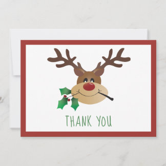 Tarjeta De Agradecimiento Gracias a Cute Reindeer Mistletoe Verde Rojo