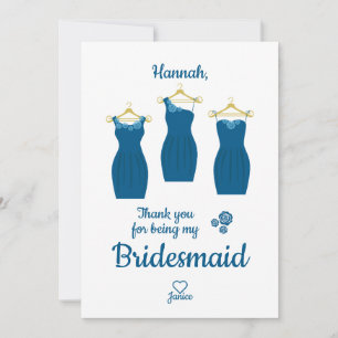 Tarjeta De Agradecimiento Gracias a dama de honor con vestidos de tonos azul