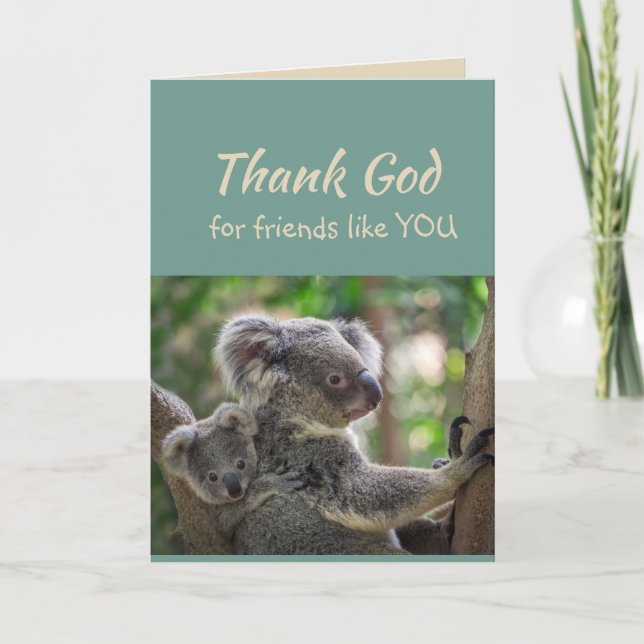 Tarjeta De Agradecimiento Gracias a Dios por amigos como tú, Koala Bear (Anverso)