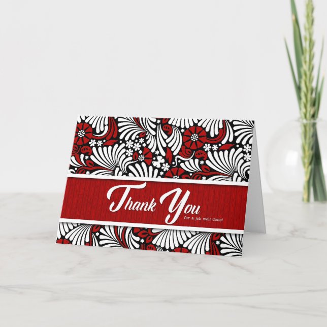 Tarjeta De Agradecimiento Gracias a Job Bien hecho - Blanco Rojo y Negro (Anverso)