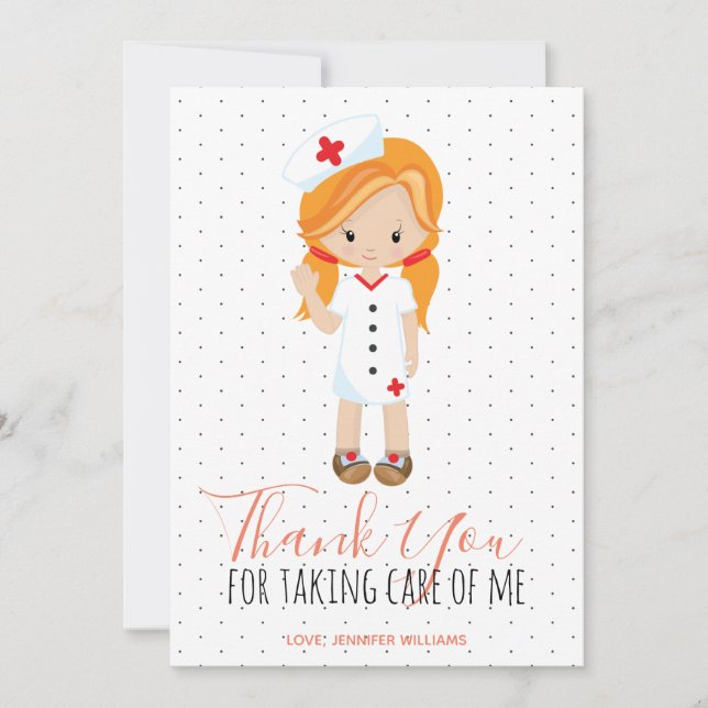 Tarjeta De Agradecimiento Gracias a la enfermera con guión púrpura Polka dot (Anverso)