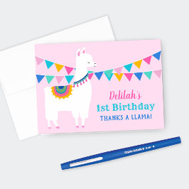 Tarjeta De Agradecimiento Gracias a la fiesta de cumpleaños rosado de Llama