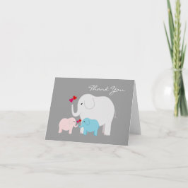 Tarjeta De Agradecimiento Gracias a los elefantes en gemelos azules y rosas