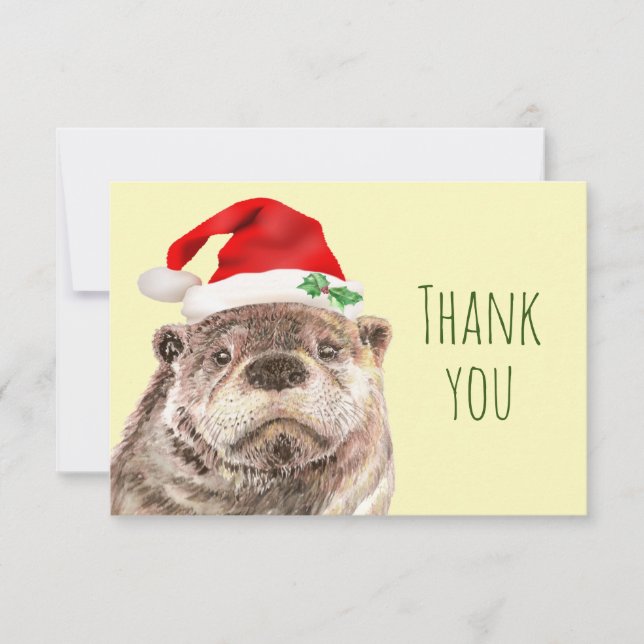 Tarjeta De Agradecimiento Gracias a los Navidades de acuarela Otter Fun Anim (Anverso)