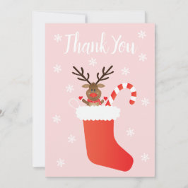 Tarjeta De Agradecimiento Gracias A Los Renos En Un Navidad Rojo