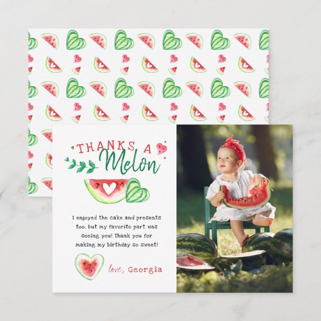 Tarjeta De Agradecimiento Gracias A Melon | Cumpleaños de la sandía Gracias (Anverso / Reverso)