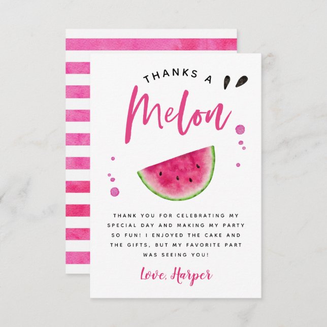 Tarjeta De Agradecimiento Gracias A Melón Cumpleaños Sandía Rosa (Anverso / Reverso)