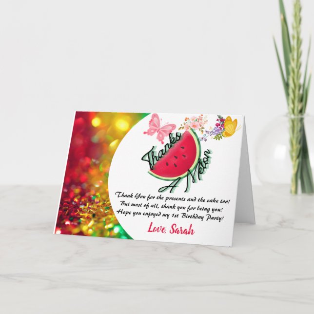 Tarjeta De Agradecimiento Gracias A Melon Watermelon Birthday Card (Anverso)