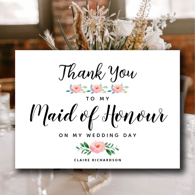 Tarjeta De Agradecimiento Gracias a mi dama de honor | Dama de honor (Thanks To My Maid Of Honor | Maid of Honor Thank You Card)