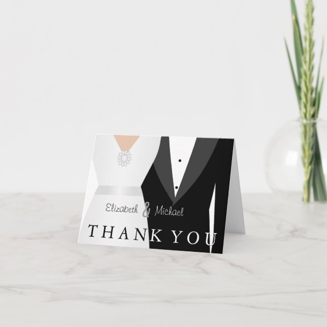 Tarjeta De Agradecimiento Gracias a novia genérica de Black White Tuxedo (Anverso)