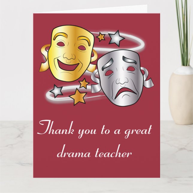 Tarjeta De Agradecimiento Gracias a nuestro profesor de teatro con máscaras  (Anverso)