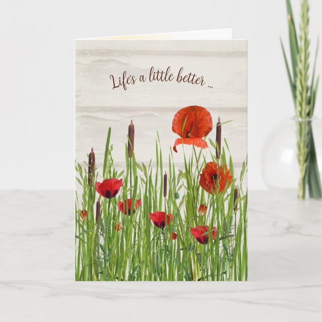 Tarjeta De Agradecimiento Gracias a Red Poppies (Anverso)