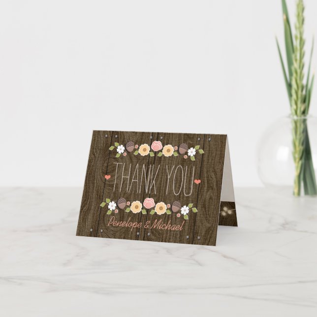 Tarjeta De Agradecimiento Gracias a Rubor String of Lights Fall Rustic (Anverso)