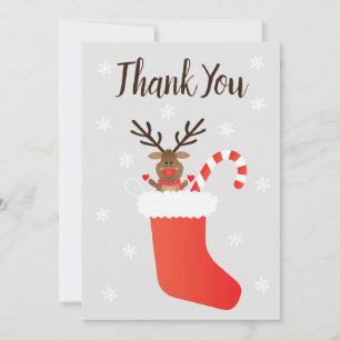 Tarjeta De Agradecimiento Gracias a Rudolph Red Nosed Reindeer Stocking