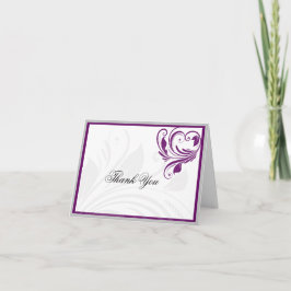 Tarjeta De Agradecimiento Gracias a Silver y Purple Floral Heart Scroll