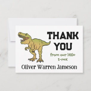 Tarjeta De Agradecimiento Gracias a T-REX Dinosaur Boy cualquier cumpleaños 