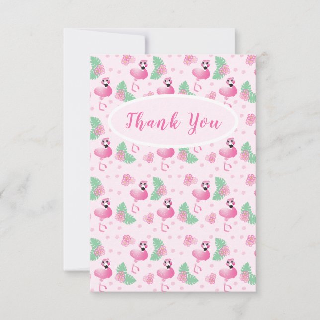 Tarjeta De Agradecimiento Gracias a Tropical Flamingo Flowers Patrón (Anverso)