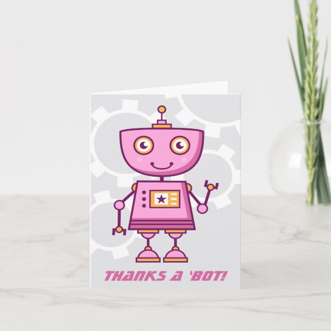 Tarjeta De Agradecimiento Gracias a un robot moderno Chicas rosados Cumpleañ (Anverso)