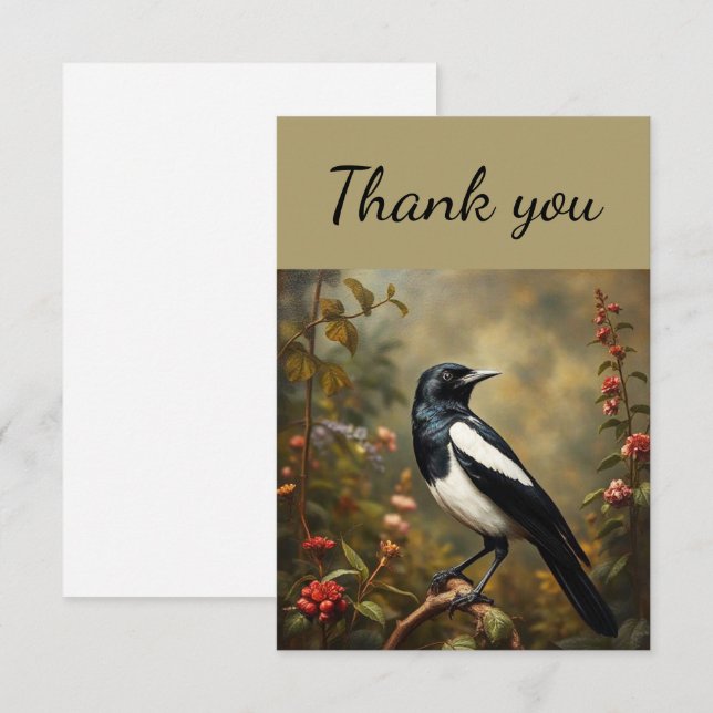 Tarjeta De Agradecimiento Gracias a Vintage Magpie Bird (Anverso / Reverso)