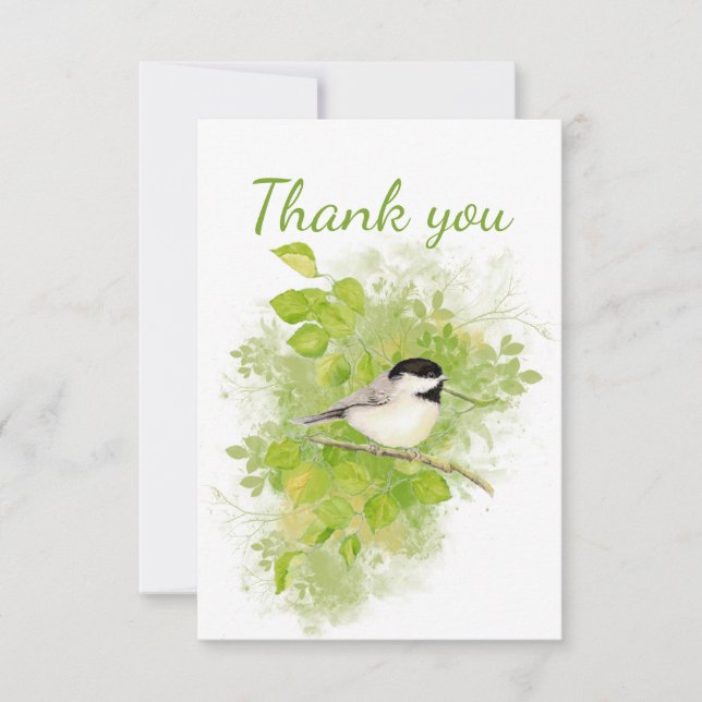 Tarjeta De Agradecimiento Gracias a Watercolor Chickadee Bird Blank Inside (Anverso)