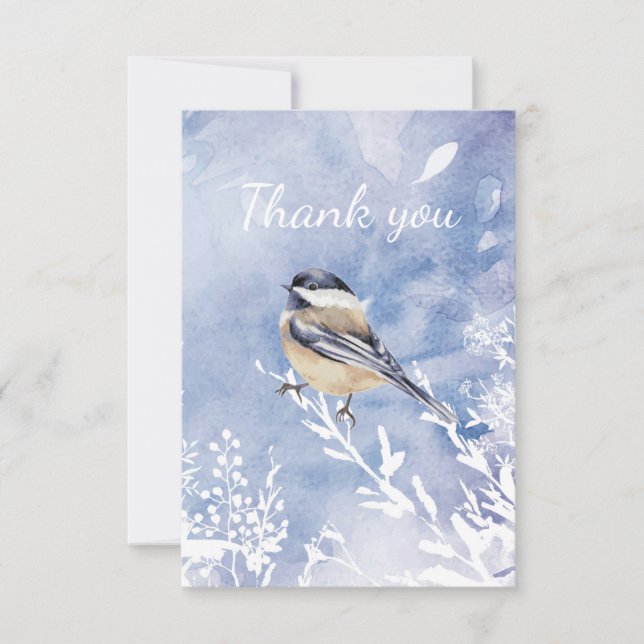 Tarjeta De Agradecimiento Gracias a Watercolor Chickadee Winter Bird (Anverso)