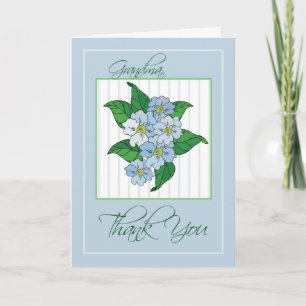 Tarjeta De Agradecimiento Gracias abuela con Ilustracion de las flores azule