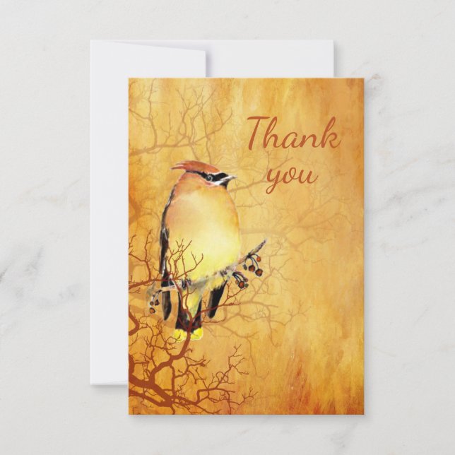 Tarjeta De Agradecimiento Gracias Acuarela Cedar Waxwing Bird Nature (Anverso)
