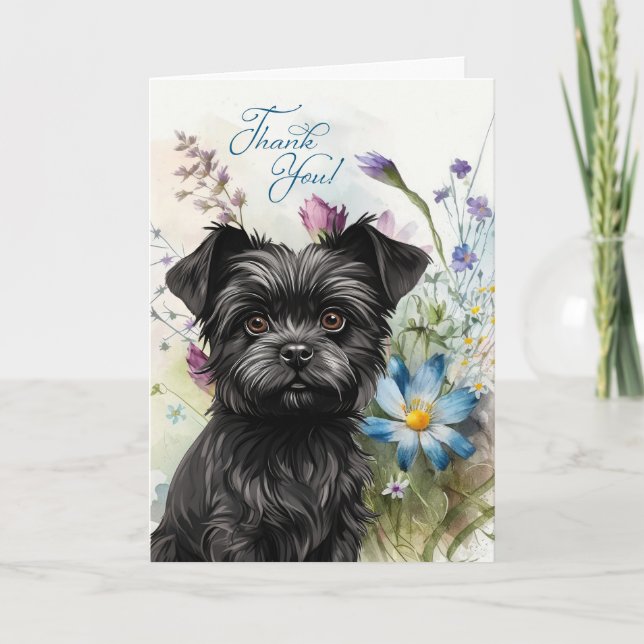 Tarjeta De Agradecimiento Gracias Affenpinscher Dog Wildflower Garden Blan (Anverso)