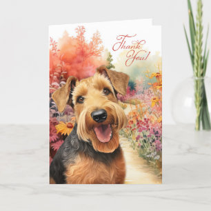Tarjeta De Agradecimiento Gracias Airedale Terrier Dog Wildflower Garden