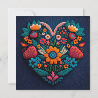 Tarjeta De Agradecimiento Gracias al corazón al estilo ucraniano hecho de fl