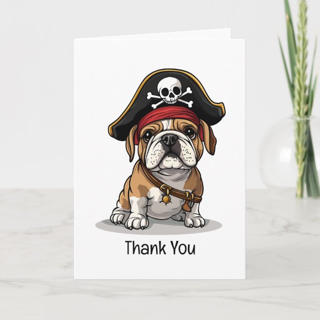 Tarjeta De Agradecimiento Gracias al cráneo del Bulldog pirata en inglés (Anverso)