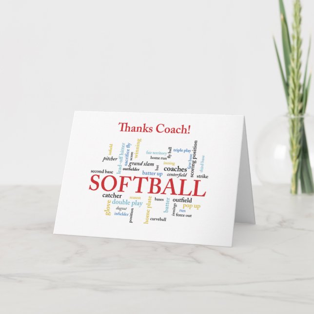 Tarjeta De Agradecimiento Gracias Al Entrenador De Softball Palabras De Grup (Anverso)