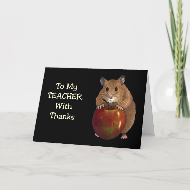 Tarjeta De Agradecimiento Gracias al profesor: Hamster, Apple: Arte en negro (Anverso)