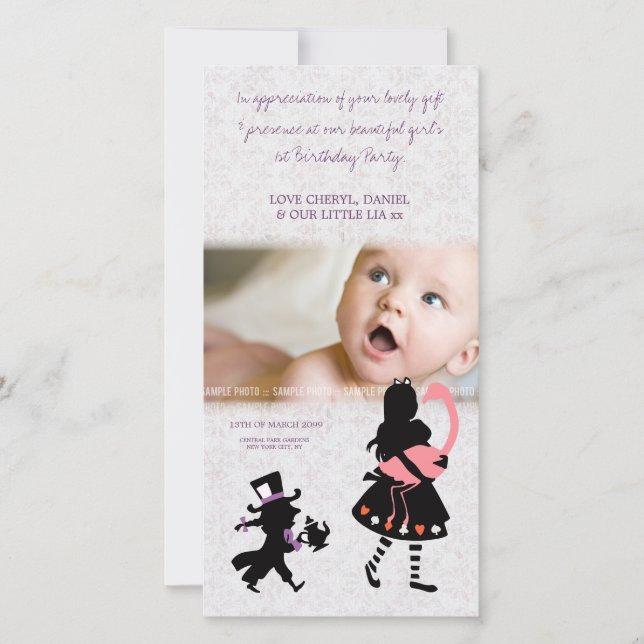 Tarjeta De Agradecimiento Gracias Alice in Wonderland Baby Photo Card (Anverso)