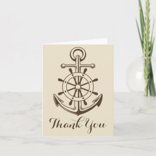 Tarjeta De Agradecimiento Gracias Ancla Náutica y Timón de Barco Bronceado