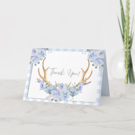 Tarjeta De Agradecimiento Gracias | Antornos florales Blue Gingham BOHO