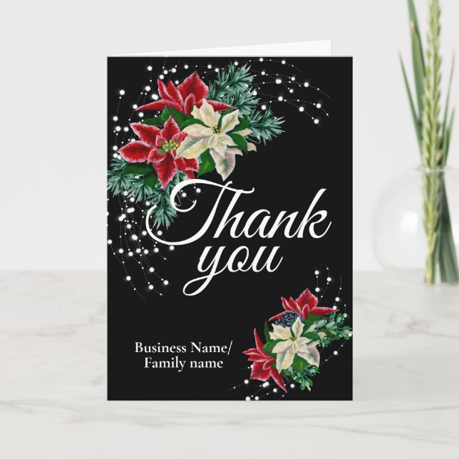 Tarjeta De Agradecimiento Gracias, Apreciación, Festive Floral Black Card (Anverso)