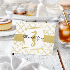 Tarjeta De Agradecimiento Gracias Art Deco Wave Gold Purpurina Seahorse Card