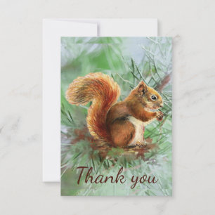 Tarjeta De Agradecimiento Gracias Arte de Animal de Ardilla Roja Pequeña y L