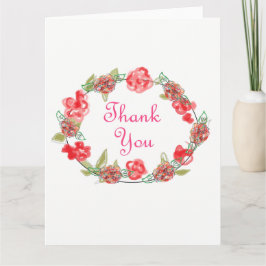 Tarjeta De Agradecimiento Gracias Arte Decorativo De Flores Blancas Y Rosa