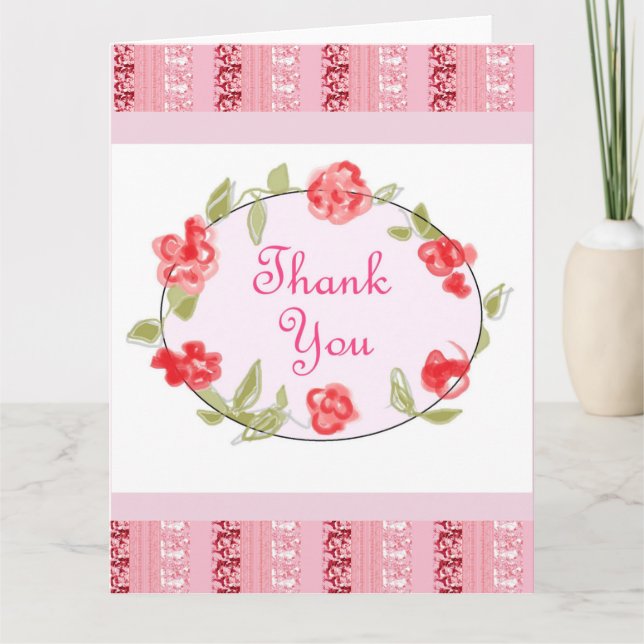 Tarjeta De Agradecimiento Gracias Arte Decorativo Floral Rosa (Anverso)