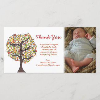 Tarjeta De Agradecimiento Gracias Autumn Bird Tree Recién nacido Gift Photoc