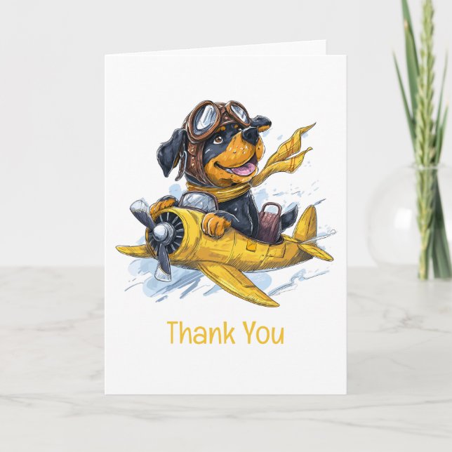 Tarjeta De Agradecimiento Gracias, avión piloto de perros Rottweiler (Anverso)
