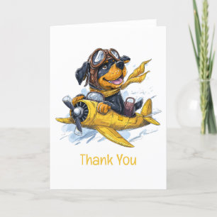 Tarjeta De Agradecimiento Gracias, avión piloto de perros Rottweiler