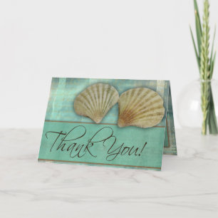 Tarjeta De Agradecimiento Gracias azul acuático - con conchas marinas