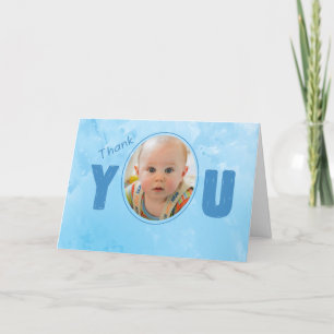 Tarjeta De Agradecimiento Gracias azul padrino del bebé, nombre personalizad